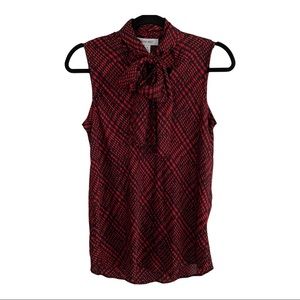 NINE WEST Red Patterned Sleeveless Tie Scarf Top M